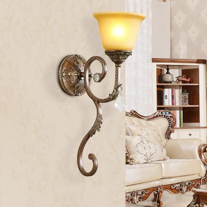 Vivolux | Flared Amber Glass Sconce Lampe Traditionell 1 Licht Ecke Wandmontierte Lichtquelle in Bronze mit Gewundenem Arm