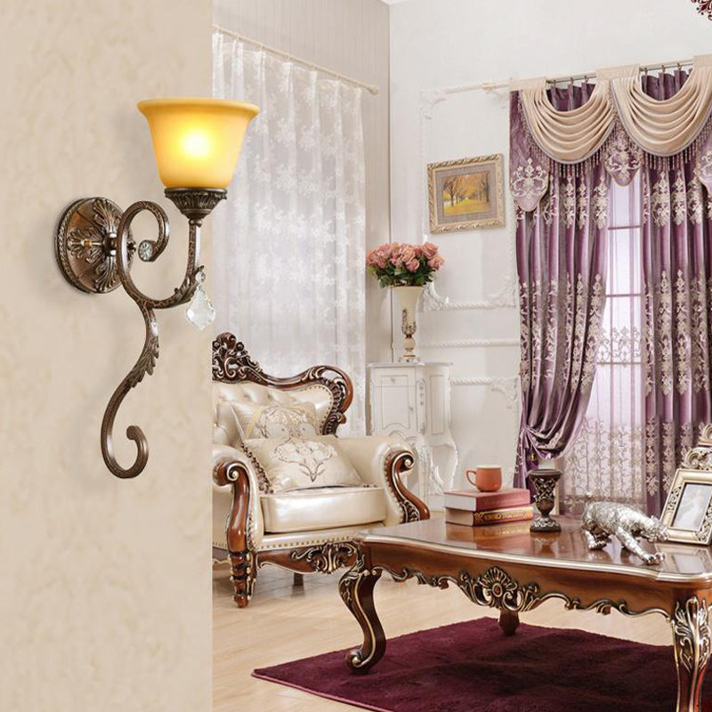 Vivolux | Flared Amber Glass Sconce Lampe Traditionell 1 Licht Ecke Wandmontierte Lichtquelle in Bronze mit Gewundenem Arm