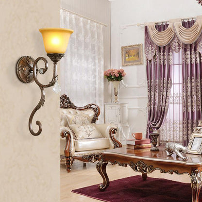 Vivolux | Flared Amber Glass Sconce Lampe Traditionell 1 Licht Ecke Wandmontierte Lichtquelle in Bronze mit Gewundenem Arm