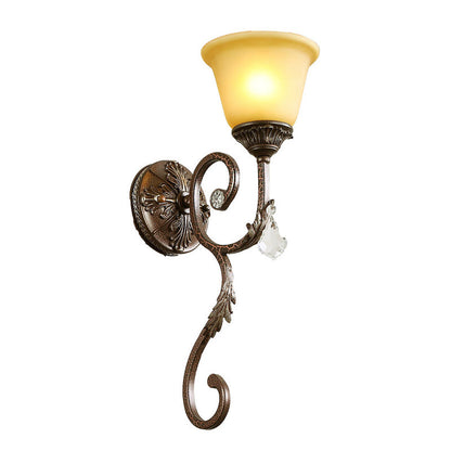 Vivolux | Flared Amber Glass Sconce Lampe Traditionell 1 Licht Ecke Wandmontierte Lichtquelle in Bronze mit Gewundenem Arm