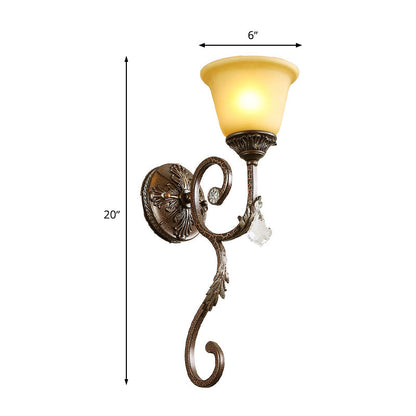 Vivolux | Flared Amber Glass Sconce Lampe Traditionell 1 Licht Ecke Wandmontierte Lichtquelle in Bronze mit Gewundenem Arm