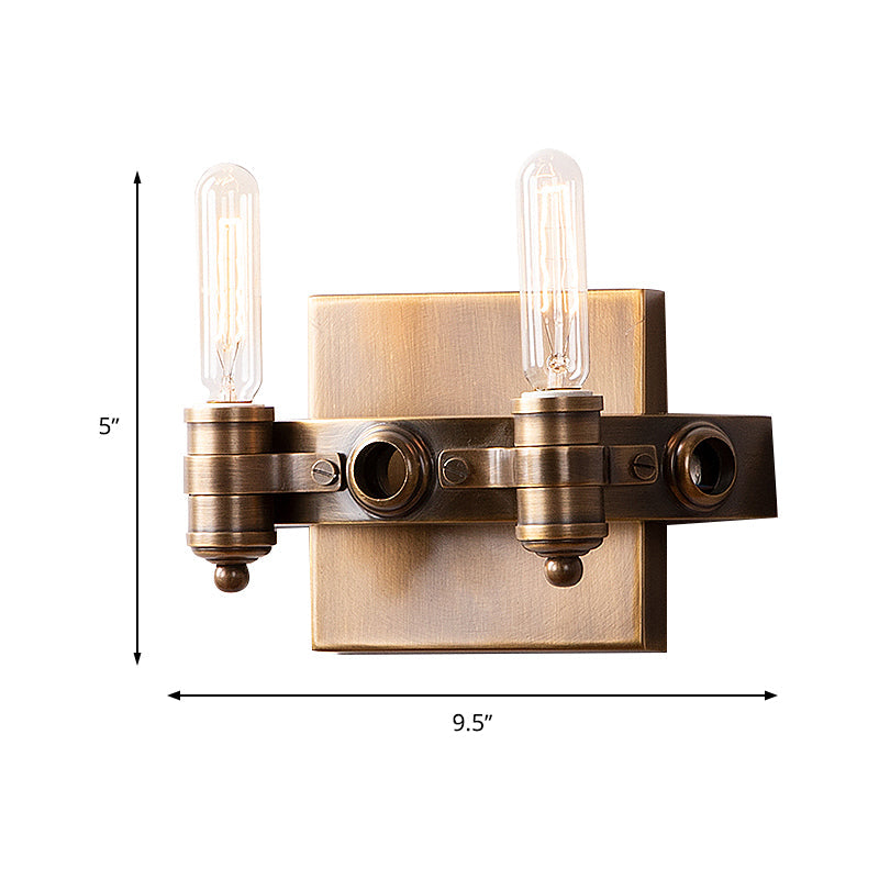 Vivolux | 1/2 Köpfe Bare Bulb Wandleuchte Vintage Bronze Metall Wandmontage Lampenarmatur mit rechteckiger Rückplatte
