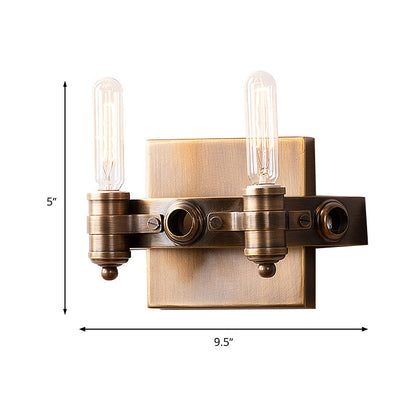 Vivolux | 1/2 Köpfe Bare Bulb Wandleuchte Vintage Bronze Metall Wandmontage Lampenarmatur mit rechteckiger Rückplatte
