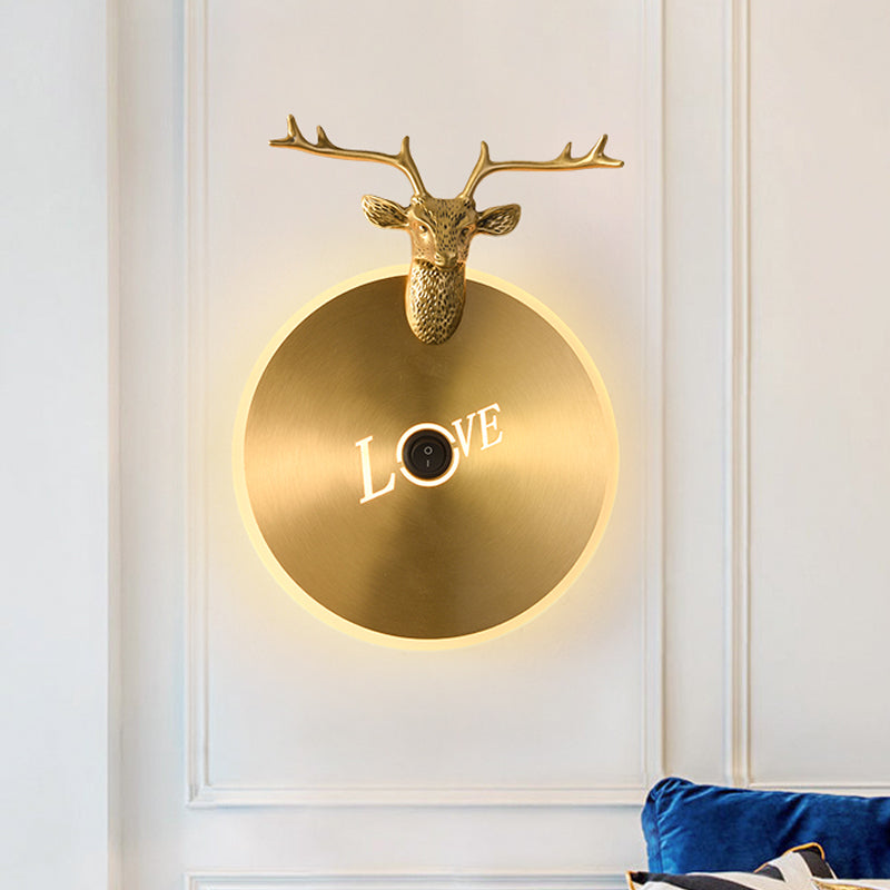 Vivolux | Runde Panel Metall Wandlicht Traditionelles Wohnzimmer LED Wandleuchte Leuchten in Messing/Schwarz mit Elch Dekoration