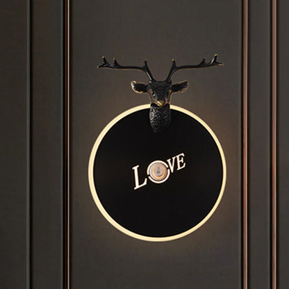 Vivolux | Runde Panel Metall Wandlicht Traditionelles Wohnzimmer LED Wandleuchte Leuchten in Messing/Schwarz mit Elch Dekoration