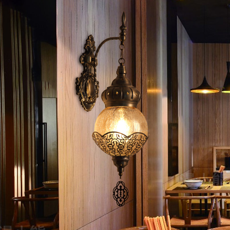 Vivolux | Globe/Ovaal Crackle Glas Wandlamp Vintage 1 Licht Eetkamer Wandlamp Armatuur in Brons