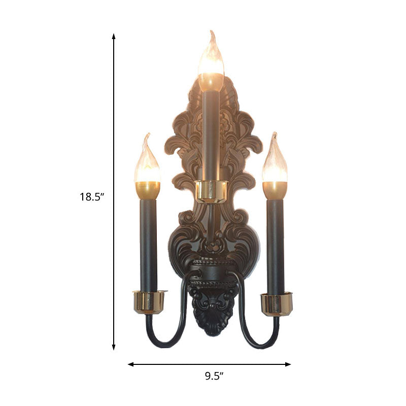 Vivolux | 3 Lampen Metalen Muurmontage Verlichting Landelijk Zwart Kaars Woonkamer Plafond Wandlamp