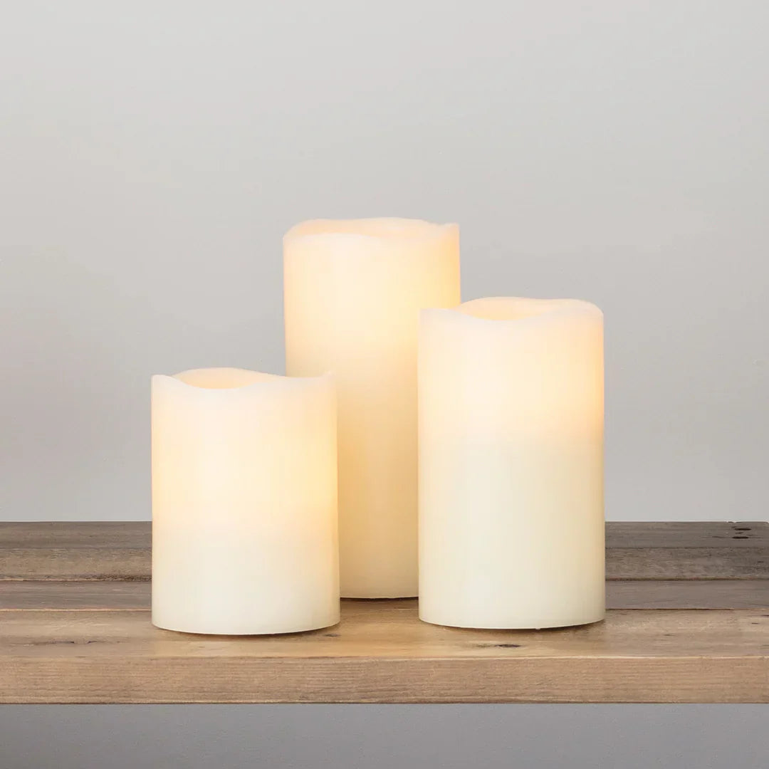 Vivolux | Set mit 3 hohen flammenlosen Wachs-LED-Kerzen