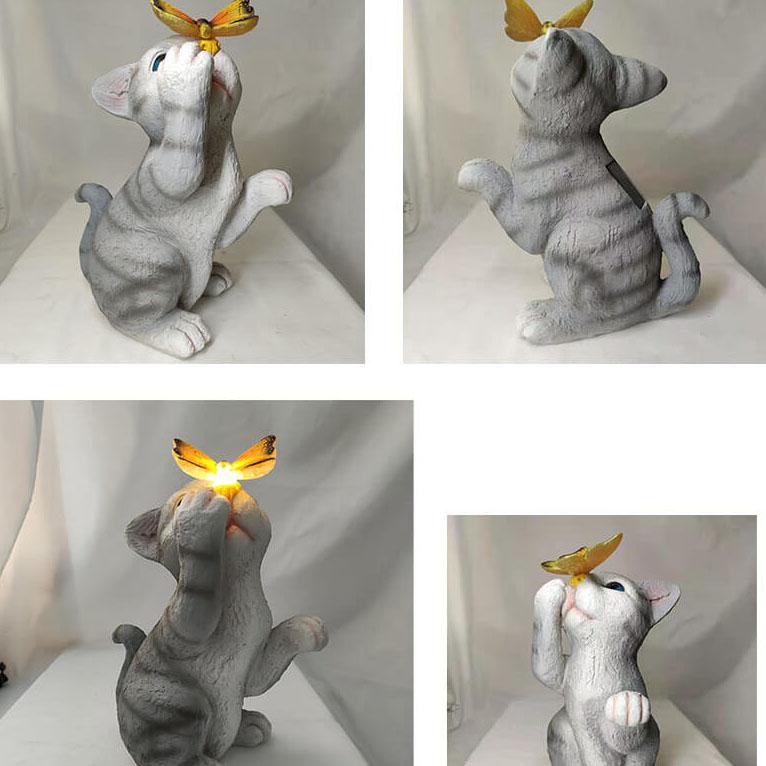 Vivolux | SolarPurr Gartenleuchte | LED-Katzenfigur mit Schmetterling | Solarbetrieben | Wetterfest | Dekoration für Außenbereiche