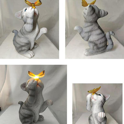 Vivolux | SolarPurr Gartenleuchte | LED-Katzenfigur mit Schmetterling | Solarbetrieben | Wetterfest | Dekoration für Außenbereiche
