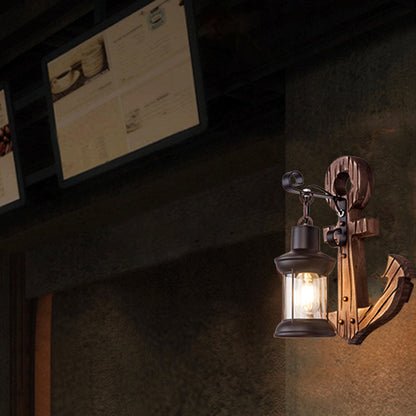 Vivolux | Rustikale Holz-Anker Wandlampe mit Laterne