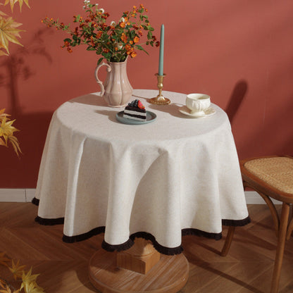 Vivolux | Minimalistische Leinen Quasten Tischdecke Natur Stil