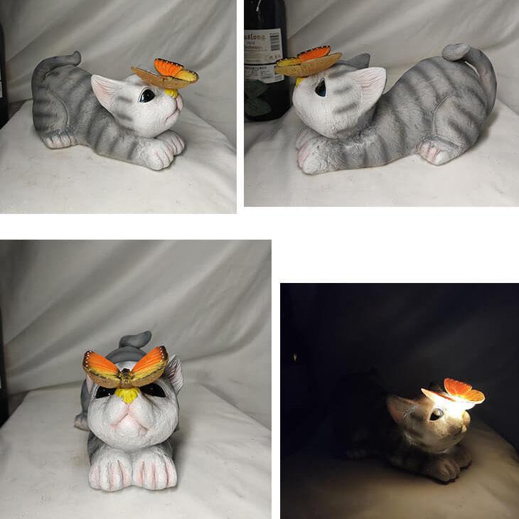 Vivolux | SolarPurr Gartenleuchte | LED-Katzenfigur mit Schmetterling | Solarbetrieben | Wetterfest | Dekoration für Außenbereiche