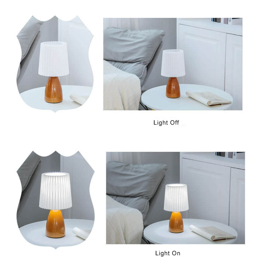 Vivolux | Skandinavische Retro-Tischlampe mit plissiertem Schirm und Glassockel