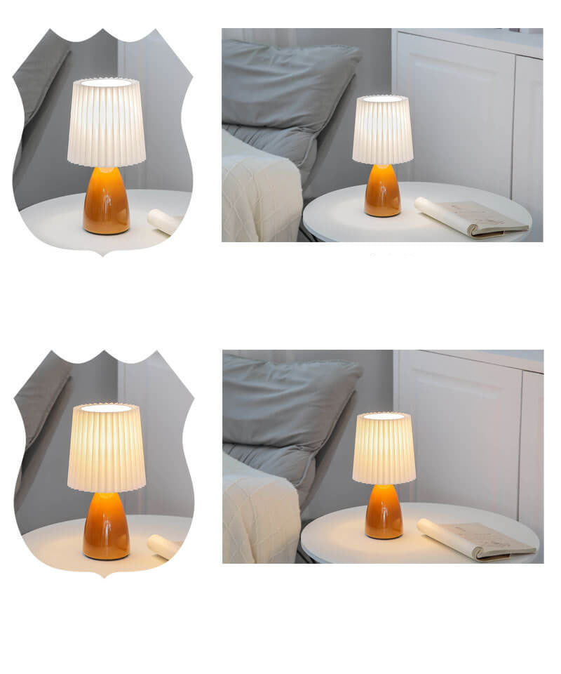 Vivolux | Skandinavische Retro-Tischlampe mit plissiertem Schirm und Glassockel