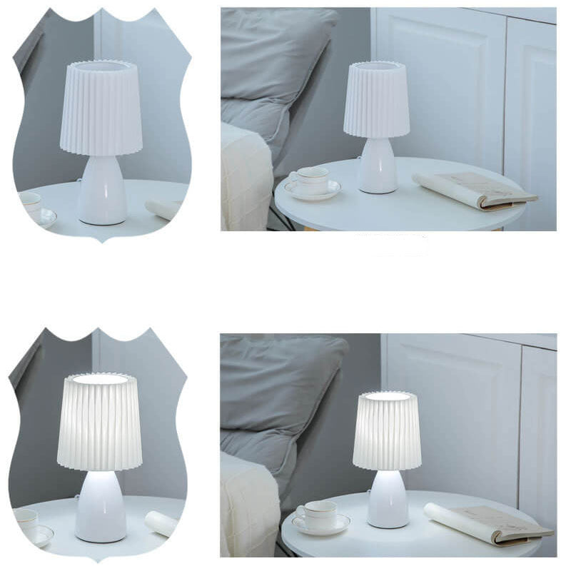 Vivolux | Skandinavische Retro-Tischlampe mit plissiertem Schirm und Glassockel