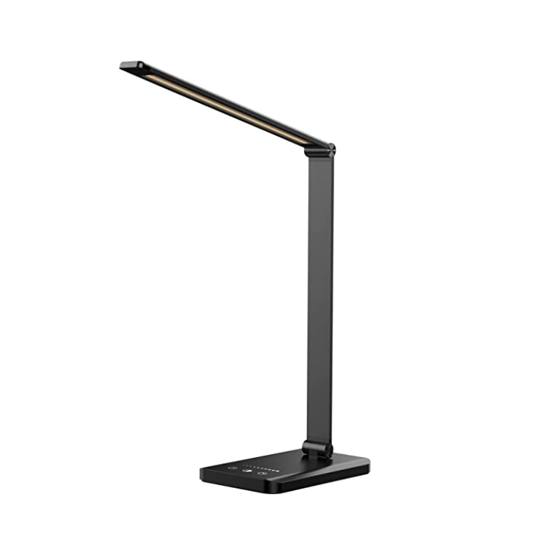 Vivolux | LED-Schreibtischlampe mit USB-Ladeanschluss, dimmbare augenfreundliche Leselampe für zu Hause, mit 5 Helligkeitsstufen & 3 Lichtmodi, Touch-Steuerung, Auto-Timer (Schwarz)