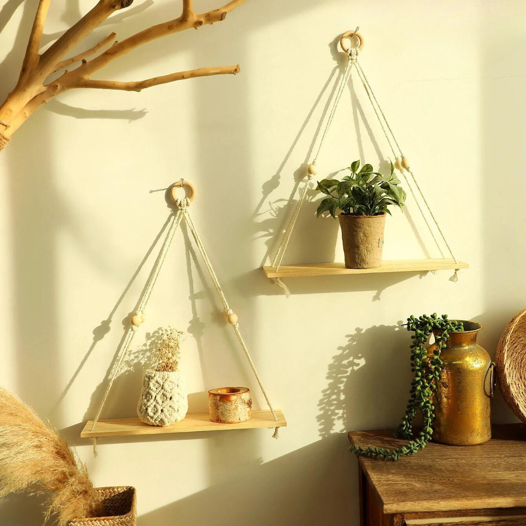 Vivolux | Wandregal – Holz – Hängeregale – Boho-Heimdekoration – Raumdekoration