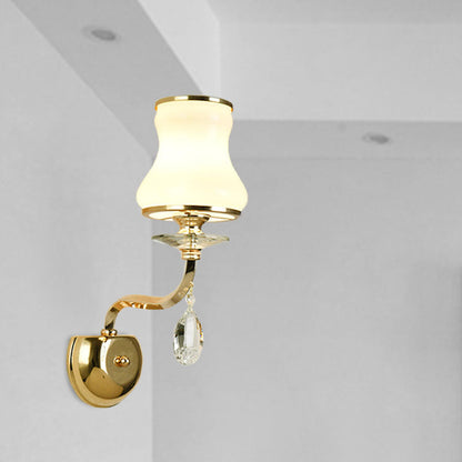 Vivolux | Witte Glazen Bel Wandmontage Lamp Vintage 1/2 Koppen Woonkamer LED Wandlicht Armatuur met Kristallen Accent