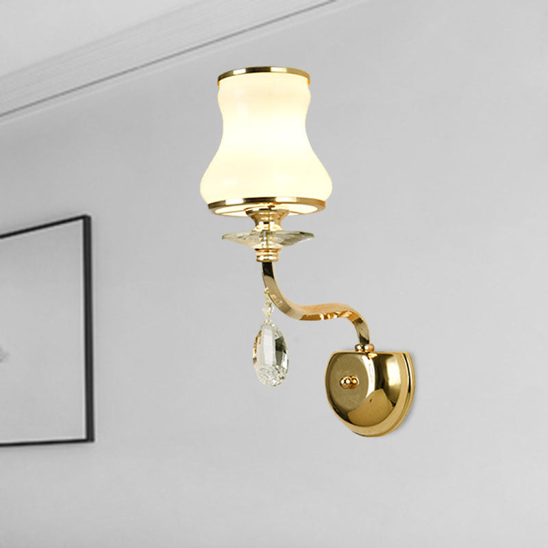 Vivolux | Witte Glazen Bel Wandmontage Lamp Vintage 1/2 Koppen Woonkamer LED Wandlicht Armatuur met Kristallen Accent