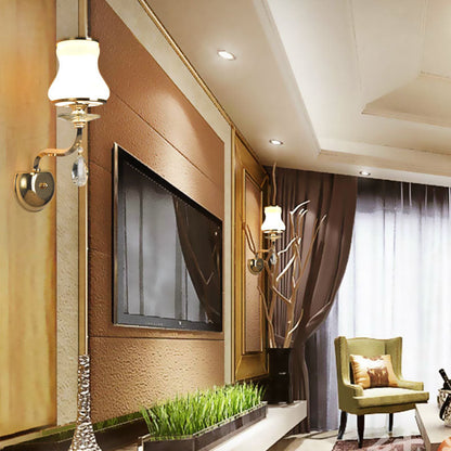 Vivolux | Witte Glazen Bel Wandmontage Lamp Vintage 1/2 Koppen Woonkamer LED Wandlicht Armatuur met Kristallen Accent