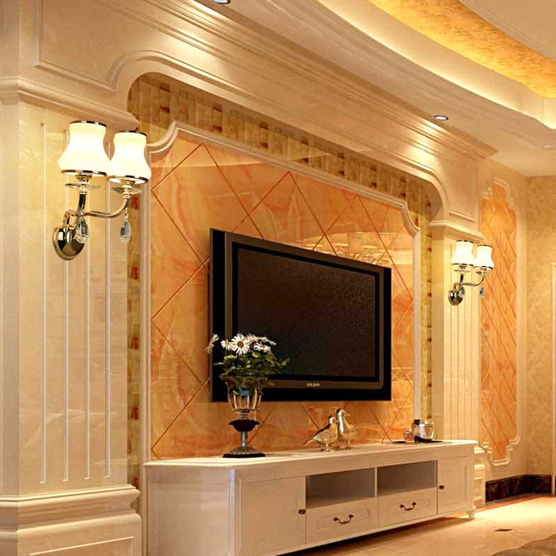 Vivolux | Witte Glazen Bel Wandmontage Lamp Vintage 1/2 Koppen Woonkamer LED Wandlicht Armatuur met Kristallen Accent