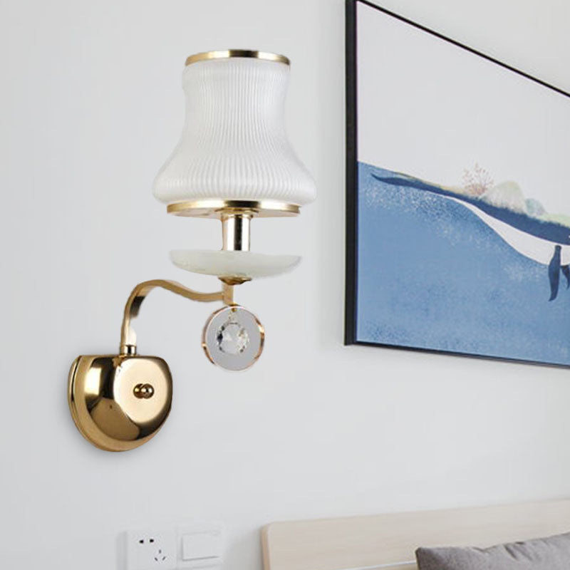 Vivolux | Witte Glazen Bel Wandmontage Lamp Vintage 1/2 Koppen Woonkamer LED Wandlicht Armatuur met Kristallen Accent