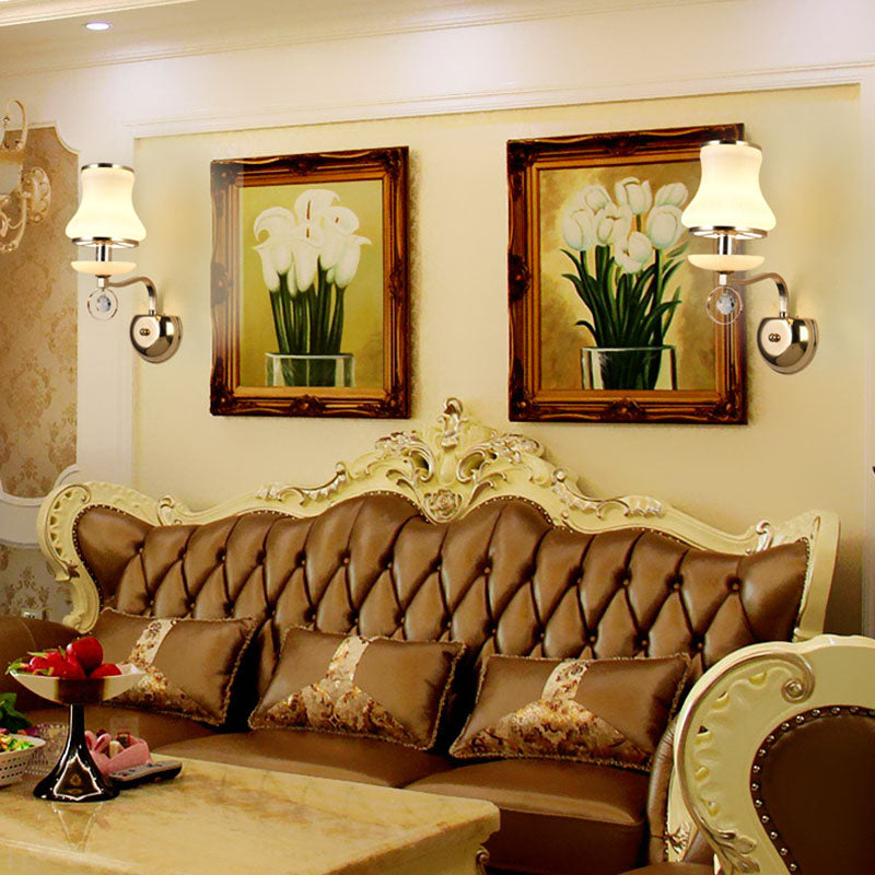 Vivolux | Witte Glazen Bel Wandmontage Lamp Vintage 1/2 Koppen Woonkamer LED Wandlicht Armatuur met Kristallen Accent