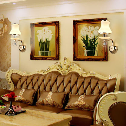 Vivolux | Witte Glazen Bel Wandmontage Lamp Vintage 1/2 Koppen Woonkamer LED Wandlicht Armatuur met Kristallen Accent