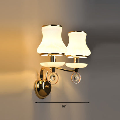 Vivolux | Witte Glazen Bel Wandmontage Lamp Vintage 1/2 Koppen Woonkamer LED Wandlicht Armatuur met Kristallen Accent