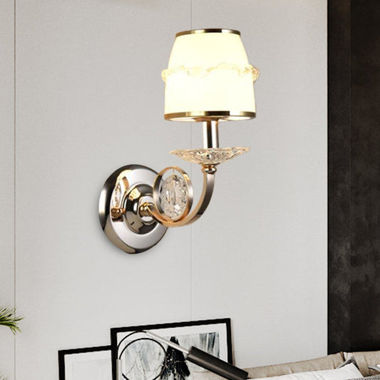 Vivolux | 1/2-Bulb Curving Wall Light Traditionelle Weiße Metall LED-Wandlampe mit Kristallakzent