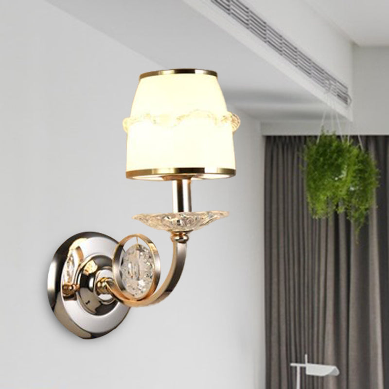 Vivolux | 1/2-Bulb Curving Wall Light Traditionelle Weiße Metall LED-Wandlampe mit Kristallakzent