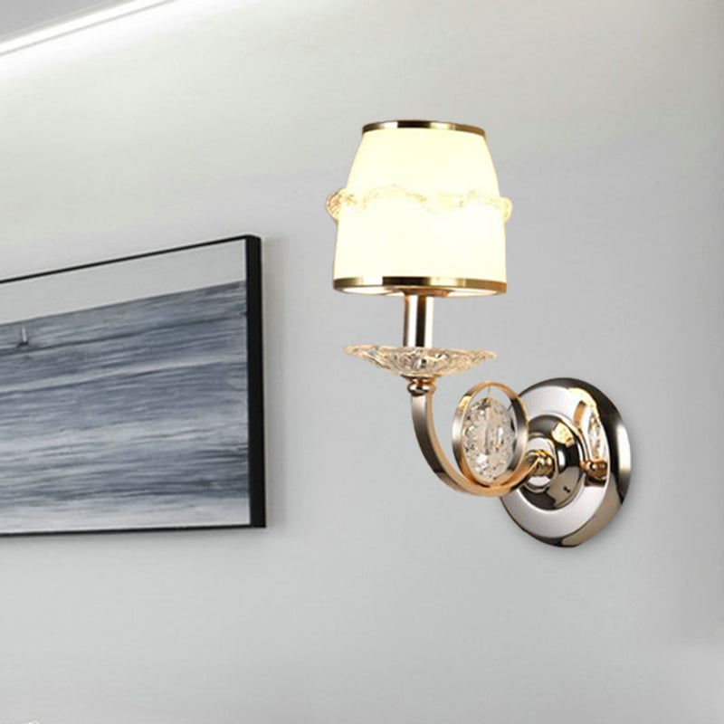 Vivolux | 1/2-Bulb Curving Wall Light Traditionelle Weiße Metall LED-Wandlampe mit Kristallakzent