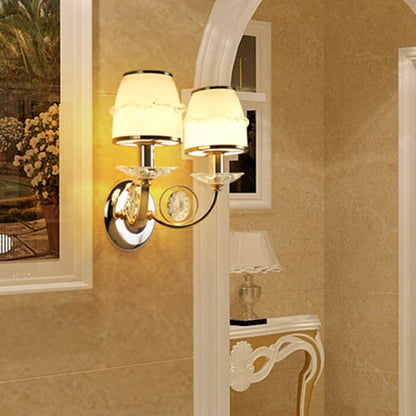 Vivolux | 1/2-Bulb Curving Wall Light Traditionelle Weiße Metall LED-Wandlampe mit Kristallakzent