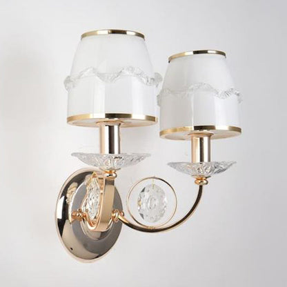 Vivolux | 1/2-Bulb Curving Wall Light Traditionelle Weiße Metall LED-Wandlampe mit Kristallakzent