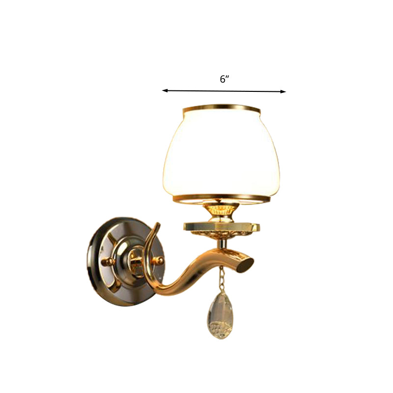 Vivolux | Dome Schlafzimmer Wandleuchte Traditionell Weißes Glas 1/2 Köpfe Wandbeleuchtung Leuchte mit Hänkelkristall