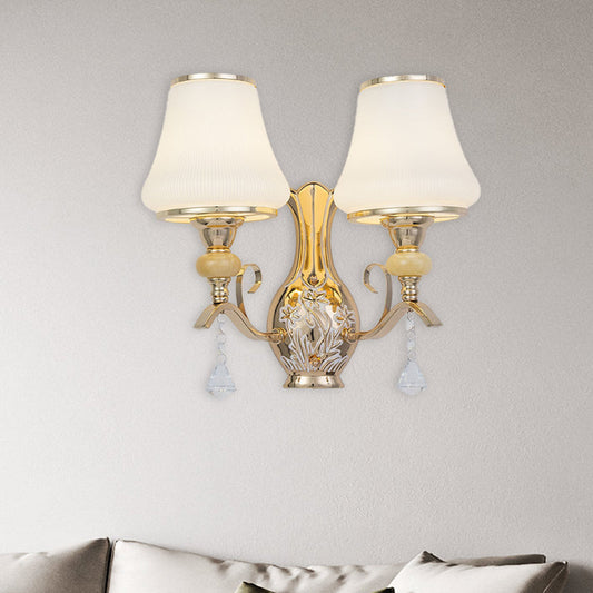 Vivolux | Opal Glas Bel Wand Gemonteerde Lamp Retro 2 Hoofden Woonkamer Wandlamp Verlichting met Kristallen Drapering