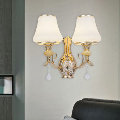 Vivolux | Opal Glas Bel Wand Gemonteerde Lamp Retro 2 Hoofden Woonkamer Wandlamp Verlichting met Kristallen Drapering