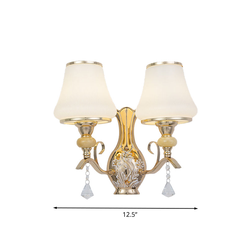Vivolux | Opal Glas Bel Wand Gemonteerde Lamp Retro 2 Hoofden Woonkamer Wandlamp Verlichting met Kristallen Drapering