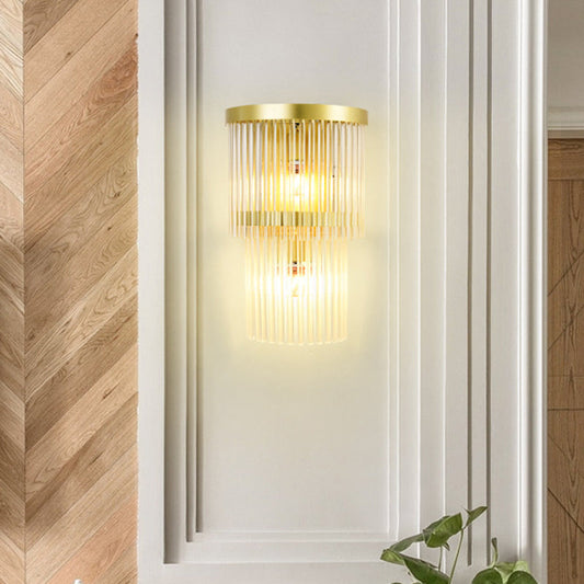 Vivolux | 2 Glühbirnen Halbzylinder Wandleuchte Traditionell Gold Klar Kristall LED Wandlicht für Wohnzimmer