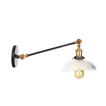 Vivolux | Schwarz/Bronze/Messing 1 Licht Wandmontierte Leuchte Vintage Klare Gerippte Glas Kuppelleuchte, 8"/12" L Arm