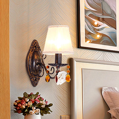 Vivolux | 1 Licht Gebogen Arm Wandlamp Vintage Witte Wandgemonteerde Lichtarmatuur voor Gang met Kegelvormige Stoffen Schaduw