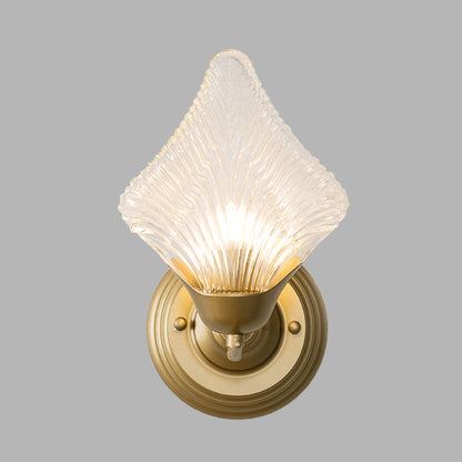 Vivolux | Shell Schlafzimmer Wand Sconce Licht Vintage Klare Rippenglas 1/2 Köpfe Gold Wandbeleuchtungsarmatur