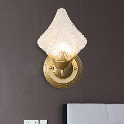 Vivolux | Shell Schlafzimmer Wand Sconce Licht Vintage Klare Rippenglas 1/2 Köpfe Gold Wandbeleuchtungsarmatur