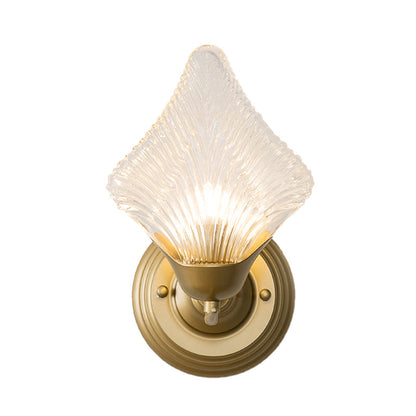 Vivolux | Shell Schlafzimmer Wand Sconce Licht Vintage Klare Rippenglas 1/2 Köpfe Gold Wandbeleuchtungsarmatur