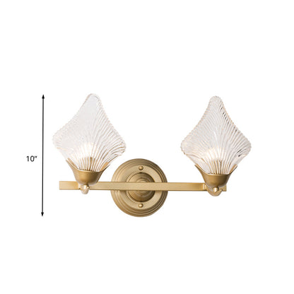 Vivolux | Shell Schlafzimmer Wand Sconce Licht Vintage Klare Rippenglas 1/2 Köpfe Gold Wandbeleuchtungsarmatur
