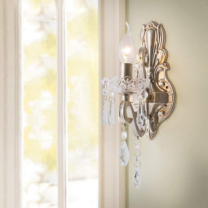 Vivolux | Kristall Kerzenhalter Wandmontierte Lampe Retro 1/2 Glühbirnen Wohnzimmer Wandleuchte Silber