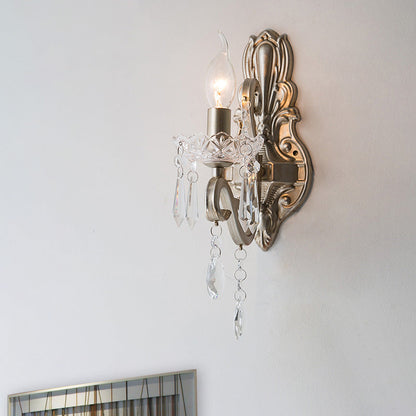 Vivolux | Kristall Kerzenhalter Wandmontierte Lampe Retro 1/2 Glühbirnen Wohnzimmer Wandleuchte Silber
