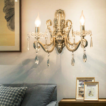 Vivolux | Kristall Kerzenhalter Wandmontierte Lampe Retro 1/2 Glühbirnen Wohnzimmer Wandleuchte Silber