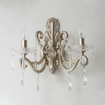 Vivolux | Kristall Kerzenhalter Wandmontierte Lampe Retro 1/2 Glühbirnen Wohnzimmer Wandleuchte Silber